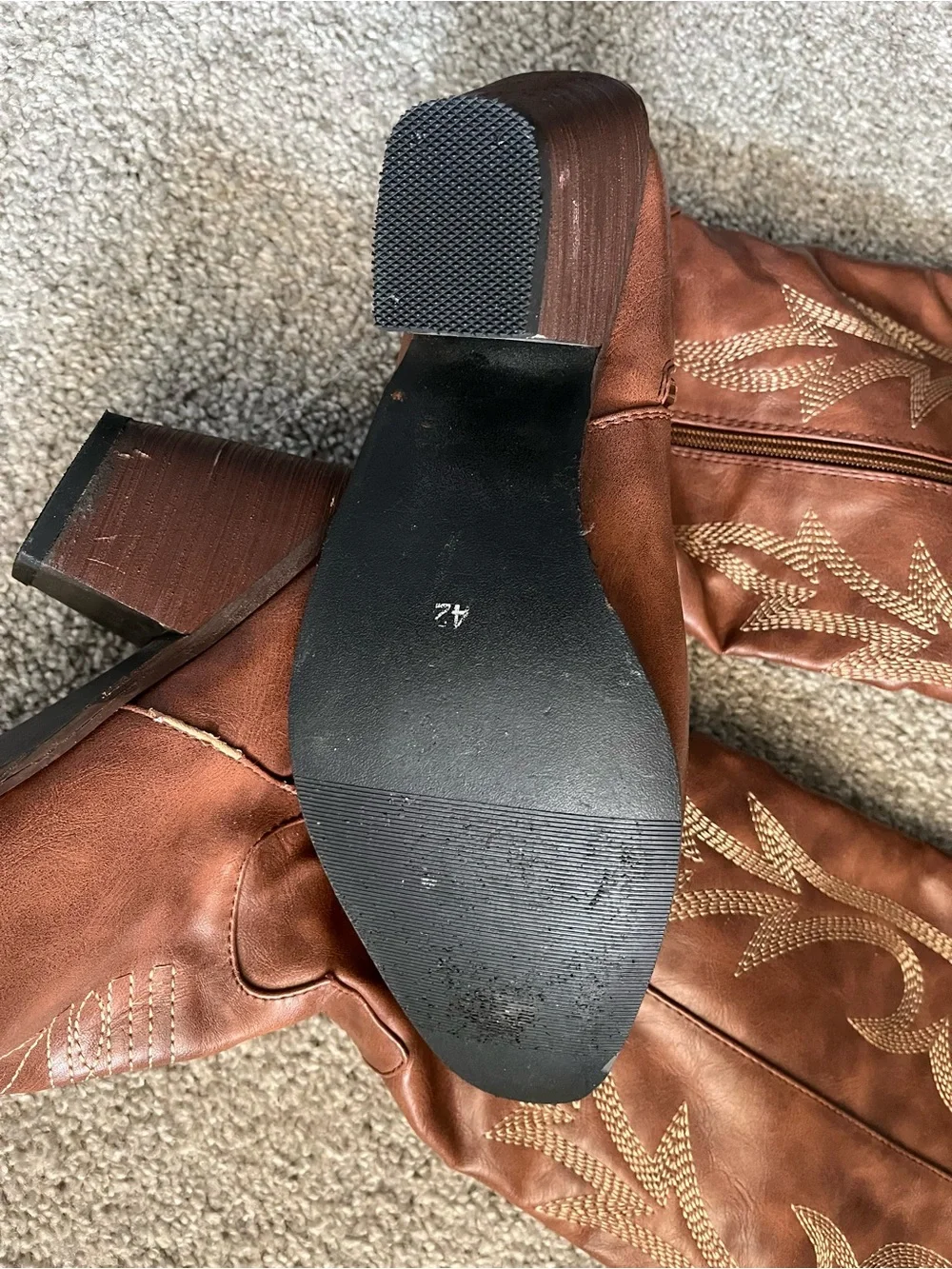 Brown Embroidered Knee-High Western Boots